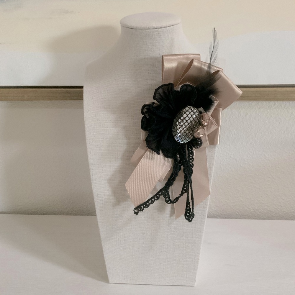 Feather Ribbon and Gemstone Brooch and Hairpin-Flapper Style-2 in 1 pin